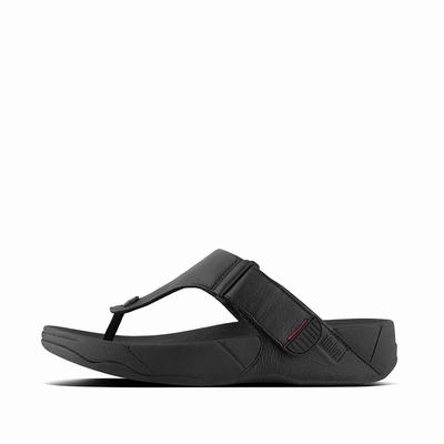 Fitflop Men's TRAKK II Leather Toe-Post Sandals - Black, MN0648273
